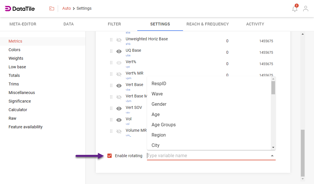 enable rotating in metrics.png