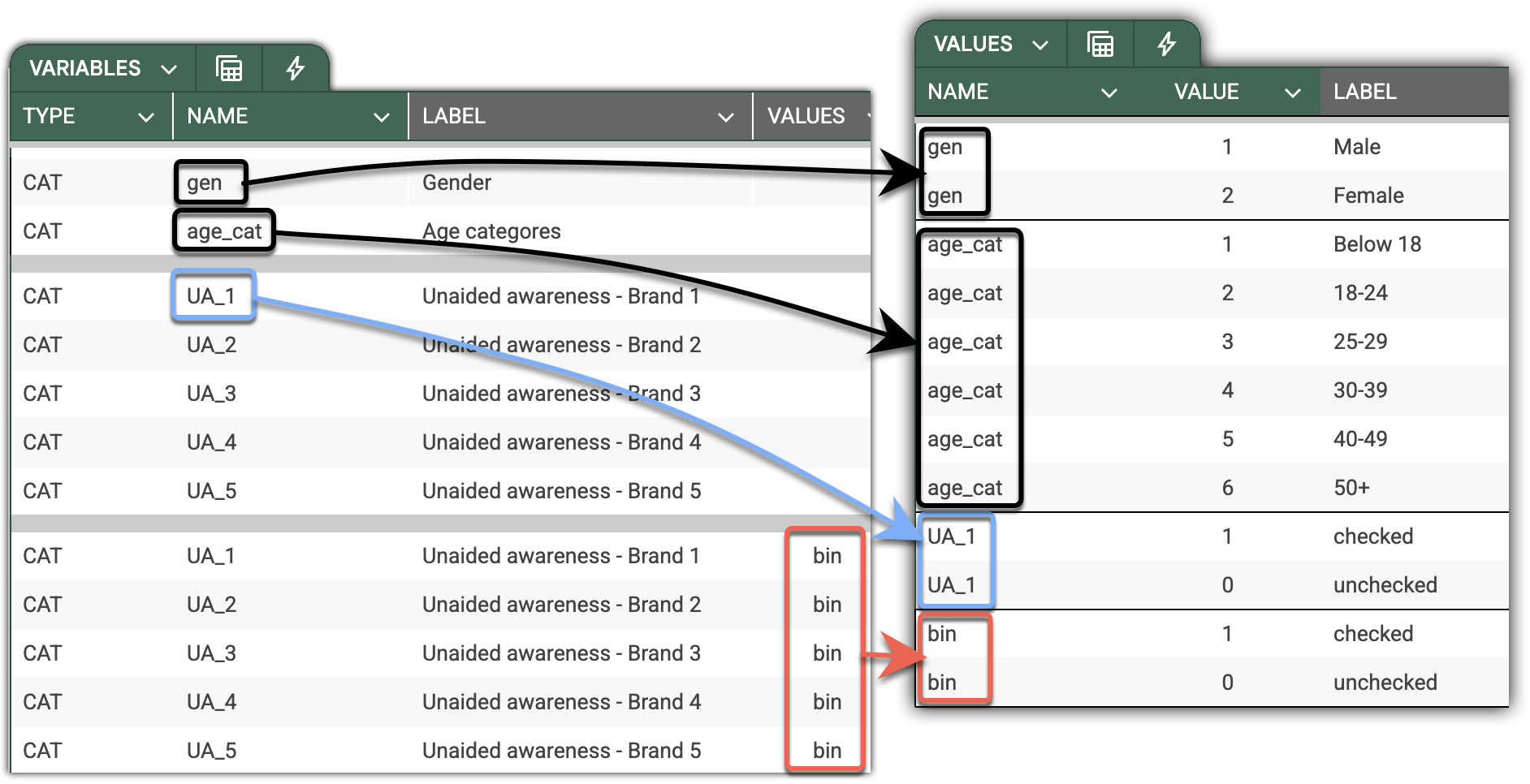 Declaration of categorical variables in DataTile by providing value labels dictionaries